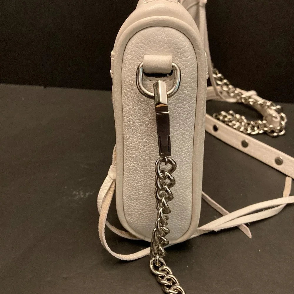 Rebecca Minkoff‎ Crossbody Bag White Leather Chain Strap Hook Front Bottom Studs